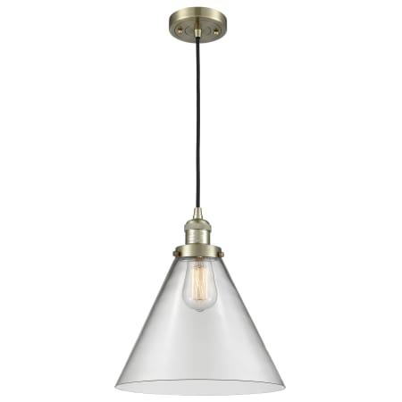 A large image of the Innovations Lighting 201C-L X-Large Cone Antique Brass / Clear