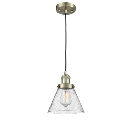A large image of the Innovations Lighting 201C Large Cone Antique Brass / Seedy