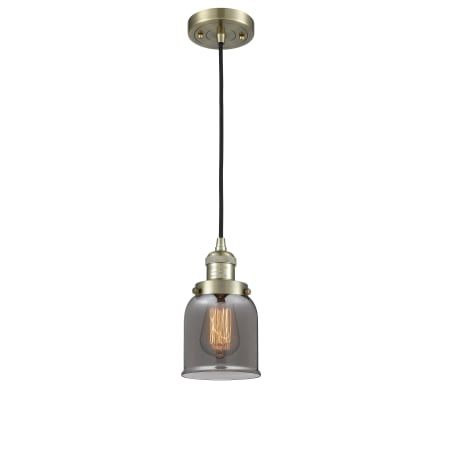 A large image of the Innovations Lighting 201C Small Bell Antique Brass / Plated Smoked