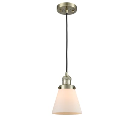 A large image of the Innovations Lighting 201C Small Cone Antique Brass / Matte White Cased