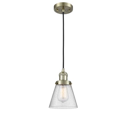 A large image of the Innovations Lighting 201C Small Cone Antique Brass / Seedy