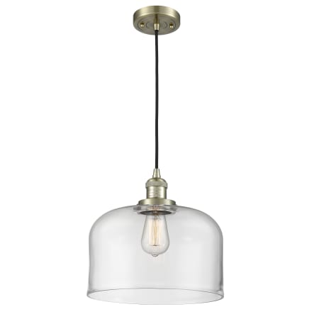 A large image of the Innovations Lighting 201C-L X-Large Bell Antique Brass / Clear