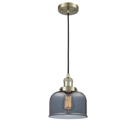 A large image of the Innovations Lighting 201C Large Bell Antique Brass / Plated Smoked