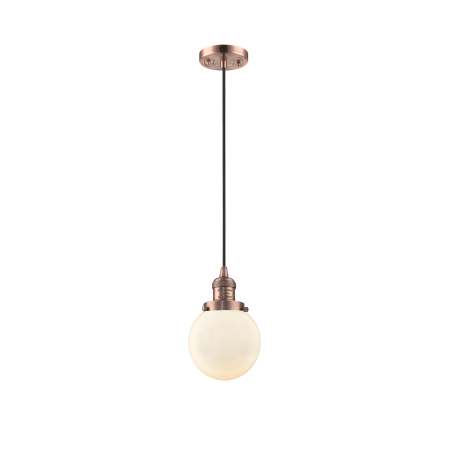 A large image of the Innovations Lighting 201C-6 Beacon Antique Copper / Matte White Cased