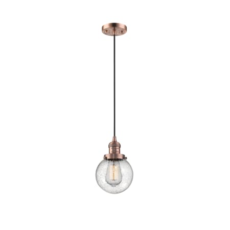 A large image of the Innovations Lighting 201C-6 Beacon Antique Copper / Seedy