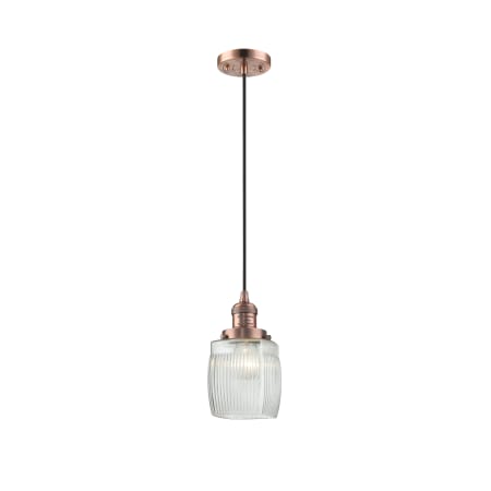 A large image of the Innovations Lighting 201C Colton Antique Copper / Clear Halophane