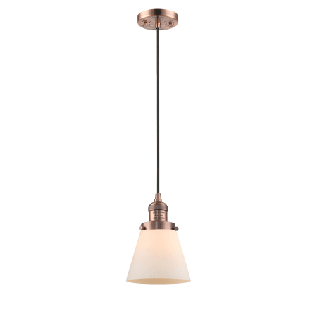 A large image of the Innovations Lighting 201C Small Cone Antique Copper / Matte White Cased