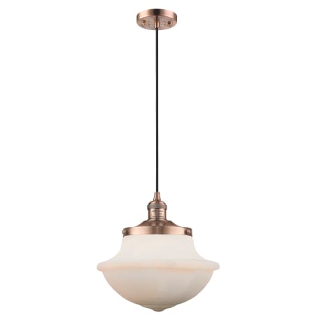 A large image of the Innovations Lighting 201C Oxford School House Antique Copper / White