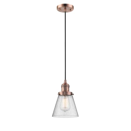 A large image of the Innovations Lighting 201C Small Cone Antique Copper / Seedy