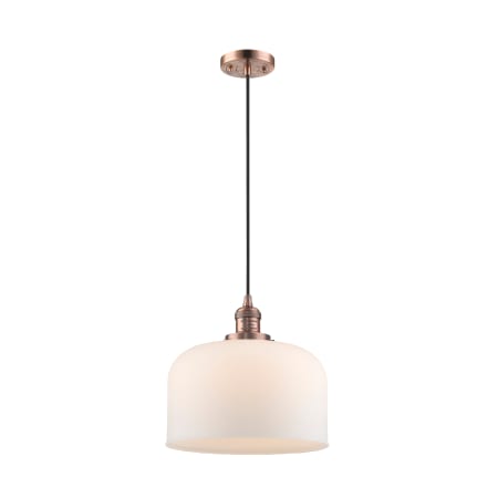 A large image of the Innovations Lighting 201C-L X-Large Bell Antique Copper / Matte White Cased