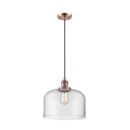 A large image of the Innovations Lighting 201C-L X-Large Bell Antique Copper / Clear