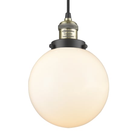A large image of the Innovations Lighting 201C-8 Beacon Black Antique Brass / Matte White Cased