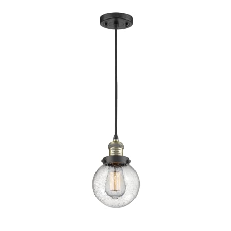 A large image of the Innovations Lighting 201C-6 Beacon Black Antique Brass / Seedy