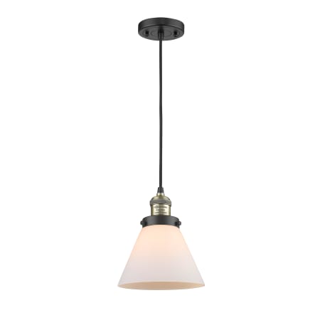 A large image of the Innovations Lighting 201C Large Cone Black Antique Brass / Matte White Cased
