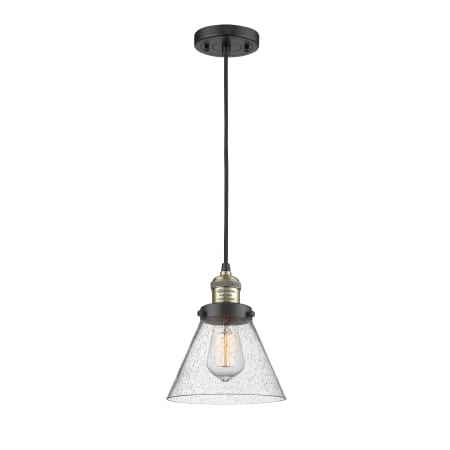 A large image of the Innovations Lighting 201C Large Cone Black Antique Brass / Seedy