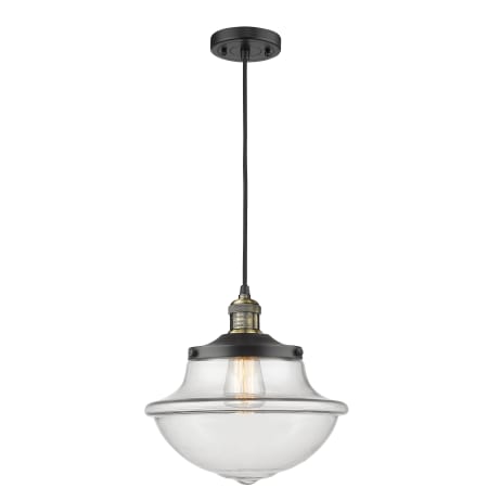 A large image of the Innovations Lighting 201C Oxford School House Black Antique Brass / Clear