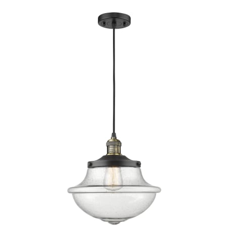 A large image of the Innovations Lighting 201C Oxford School House Black Antique Brass / Seedy