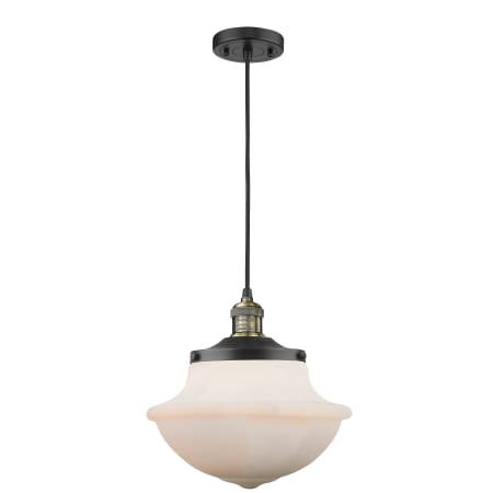 A large image of the Innovations Lighting 201C Oxford School House Black Antique Brass / White