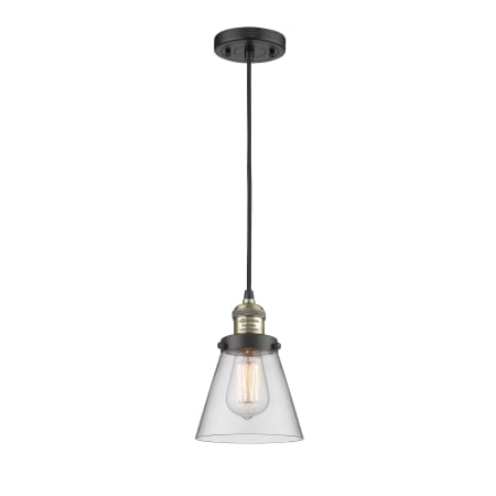 A large image of the Innovations Lighting 201C Small Cone Black Antique Brass / Clear