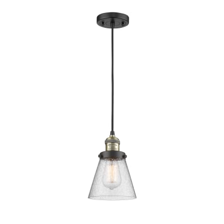 A large image of the Innovations Lighting 201C Small Cone Black Antique Brass / Seedy