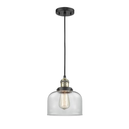 A large image of the Innovations Lighting 201C Large Bell Black Antique Brass / Clear
