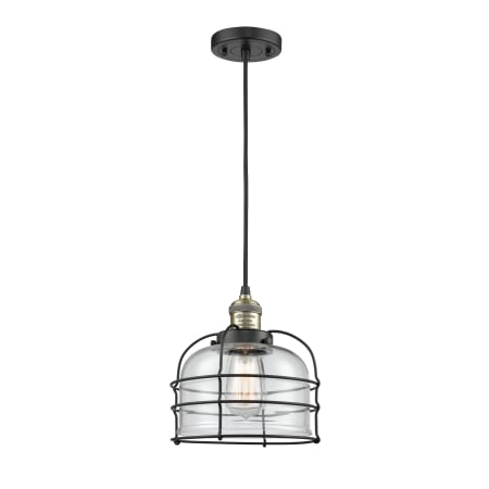 A large image of the Innovations Lighting 201C Large Bell Cage Black Antique Brass / Clear
