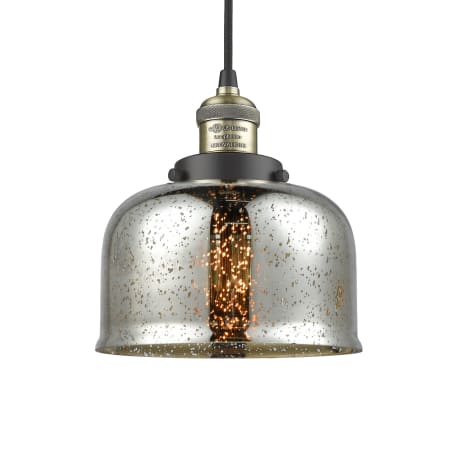 A large image of the Innovations Lighting 201C Large Bell Black Antique Brass / Silver Mercury