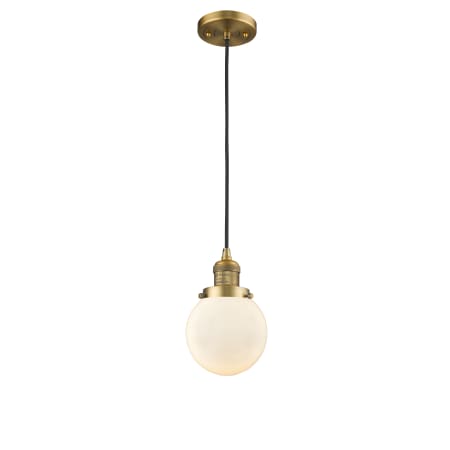 A large image of the Innovations Lighting 201C-6 Beacon Brushed Brass / Matte White Cased