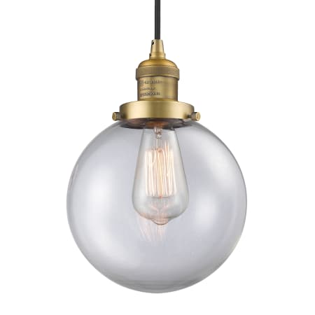 A large image of the Innovations Lighting 201C-8 Beacon Brushed Brass / Clear