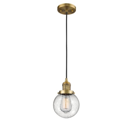 A large image of the Innovations Lighting 201C-6 Beacon Brushed Brass / Seedy