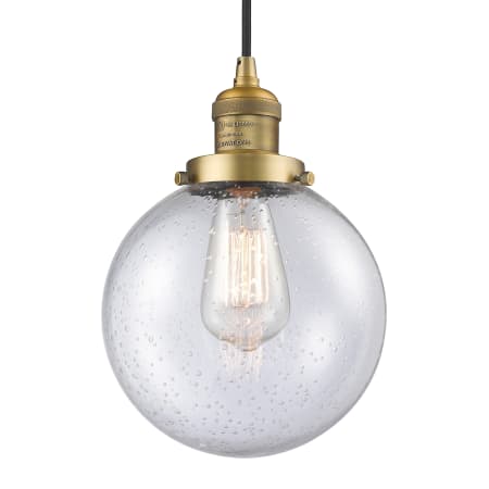A large image of the Innovations Lighting 201C-8 Beacon Brushed Brass / Seedy