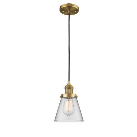 A large image of the Innovations Lighting 201C Small Cone Brushed Brass / Clear