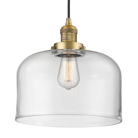 A large image of the Innovations Lighting 201C-L X-Large Bell Brushed Brass / Clear