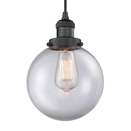 A large image of the Innovations Lighting 201C-8 Beacon Matte Black / Clear