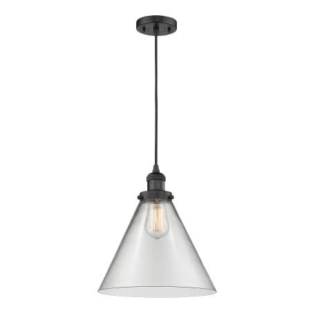 A large image of the Innovations Lighting 201C-L X-Large Cone Matte Black / Clear