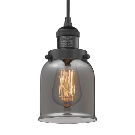 A large image of the Innovations Lighting 201C Small Bell Matte Black / Plated Smoked