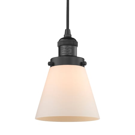 A large image of the Innovations Lighting 201C Small Cone Matte Black / Matte White Cased