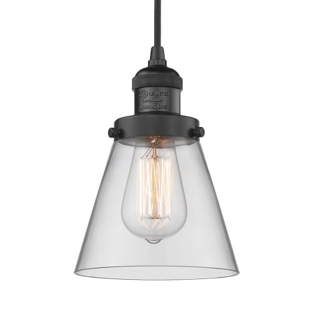 A large image of the Innovations Lighting 201C Small Cone Matte Black / Clear