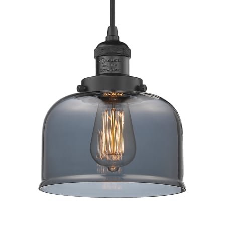 A large image of the Innovations Lighting 201C Large Bell Matte Black / Plated Smoked