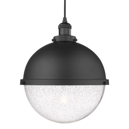 A large image of the Innovations Lighting 201C-16-13 Hampden Pendant Matte Black / Seedy