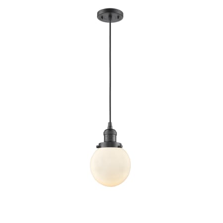 A large image of the Innovations Lighting 201C-6 Beacon Oil Rubbed Bronze / Matte White Cased