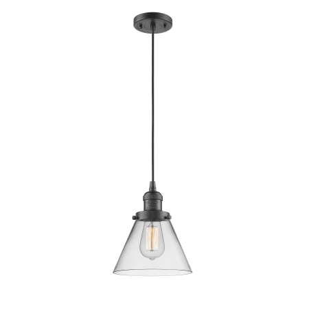 A large image of the Innovations Lighting 201C Large Cone Oiled Rubbed Bronze / Clear