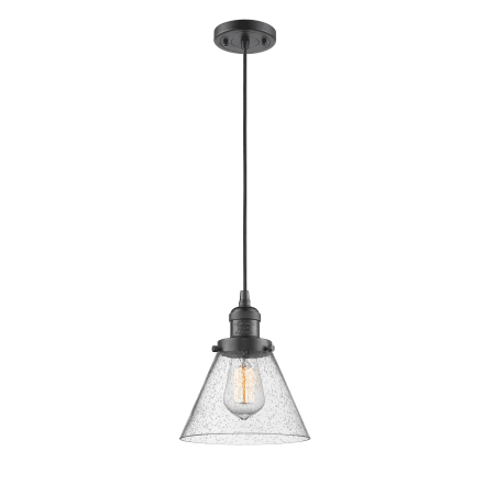 A large image of the Innovations Lighting 201C Large Cone Oiled Rubbed Bronze / Seedy