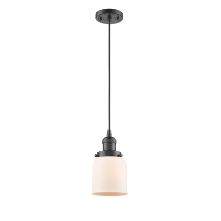 A large image of the Innovations Lighting 201C Small Bell Oiled Rubbed Bronze / Matte White Cased