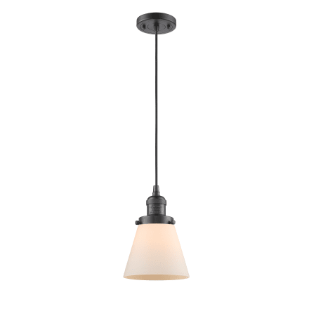 A large image of the Innovations Lighting 201C Small Cone Oiled Rubbed Bronze / Matte White Cased