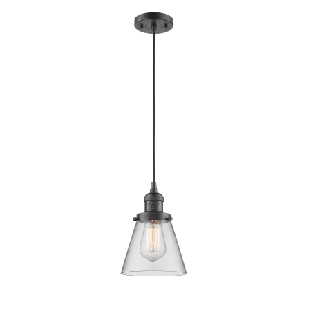 A large image of the Innovations Lighting 201C Small Cone Oiled Rubbed Bronze / Clear