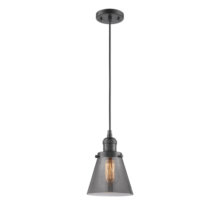 A large image of the Innovations Lighting 201C Small Cone Oiled Rubbed Bronze / Smoked