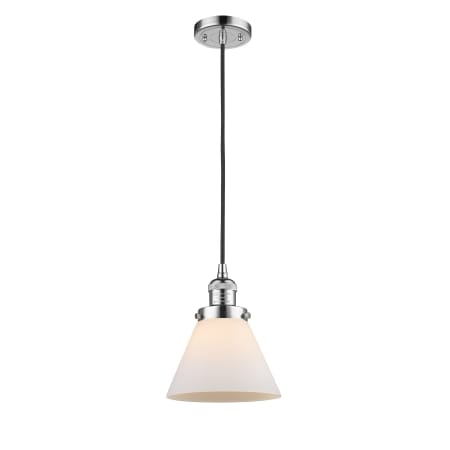 A large image of the Innovations Lighting 201C Large Cone Polished Chrome / Matte White Cased