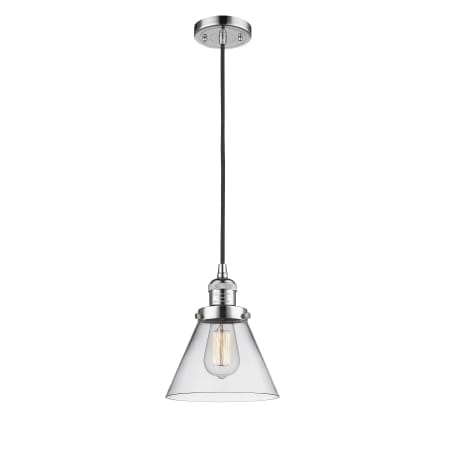 A large image of the Innovations Lighting 201C Large Cone Polished Chrome / Clear