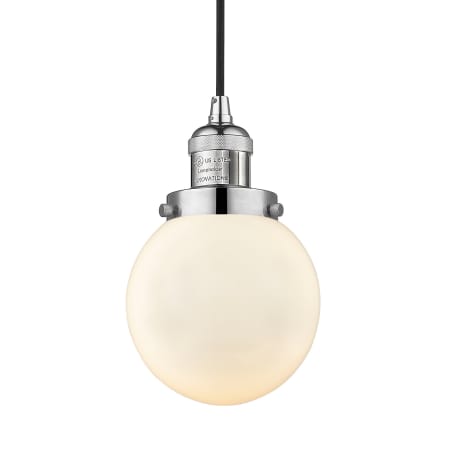 A large image of the Innovations Lighting 201C-6 Beacon Polished Nickel / Matte White Cased